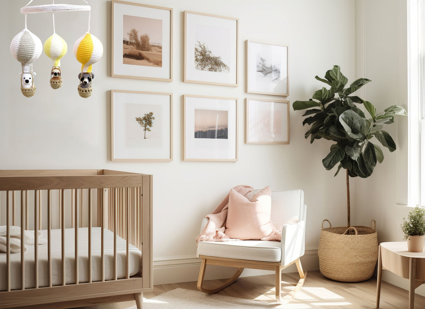 Yellow and gray hot air balloon baby mobile