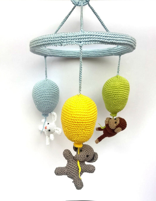 Balloons and animals baby mobile - Crochet on a tree