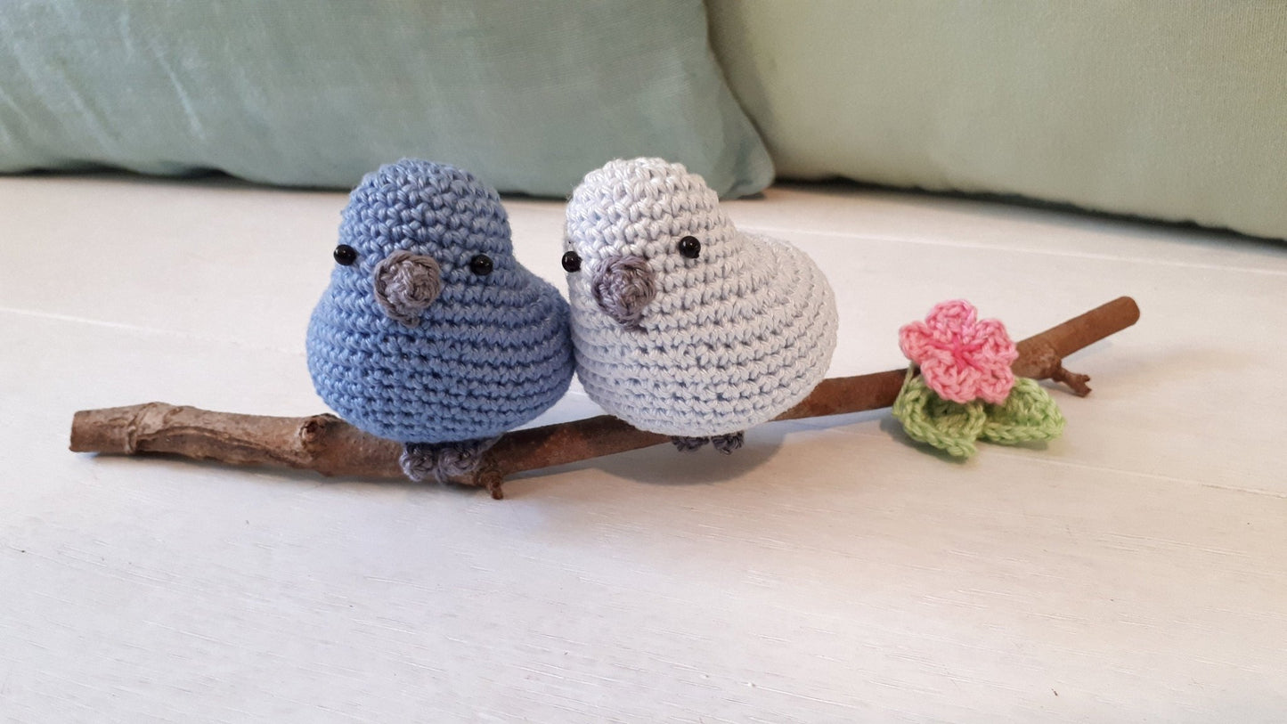 Birds couple on a branch nursery decoration - Crochet on a tree