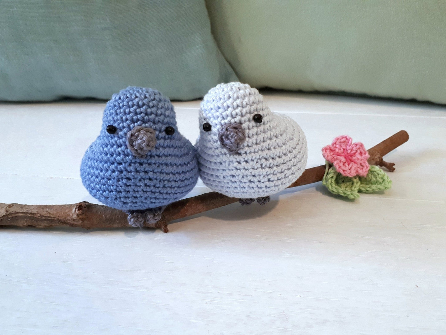 Birds couple on a branch nursery decoration - Crochet on a tree