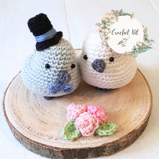 Bride and Groom Birds Wedding Cake Topper Crochet Kit - DIY Wedding Decor - Amigurumi Crochet Set - Crochet on a tree