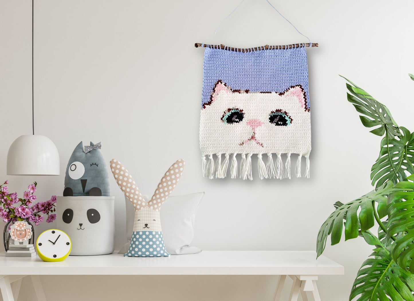 Cat Tapestry Wall Hanging Crochet Kit - Complete Crochet DIY Set with supplies - Crochet on a tree