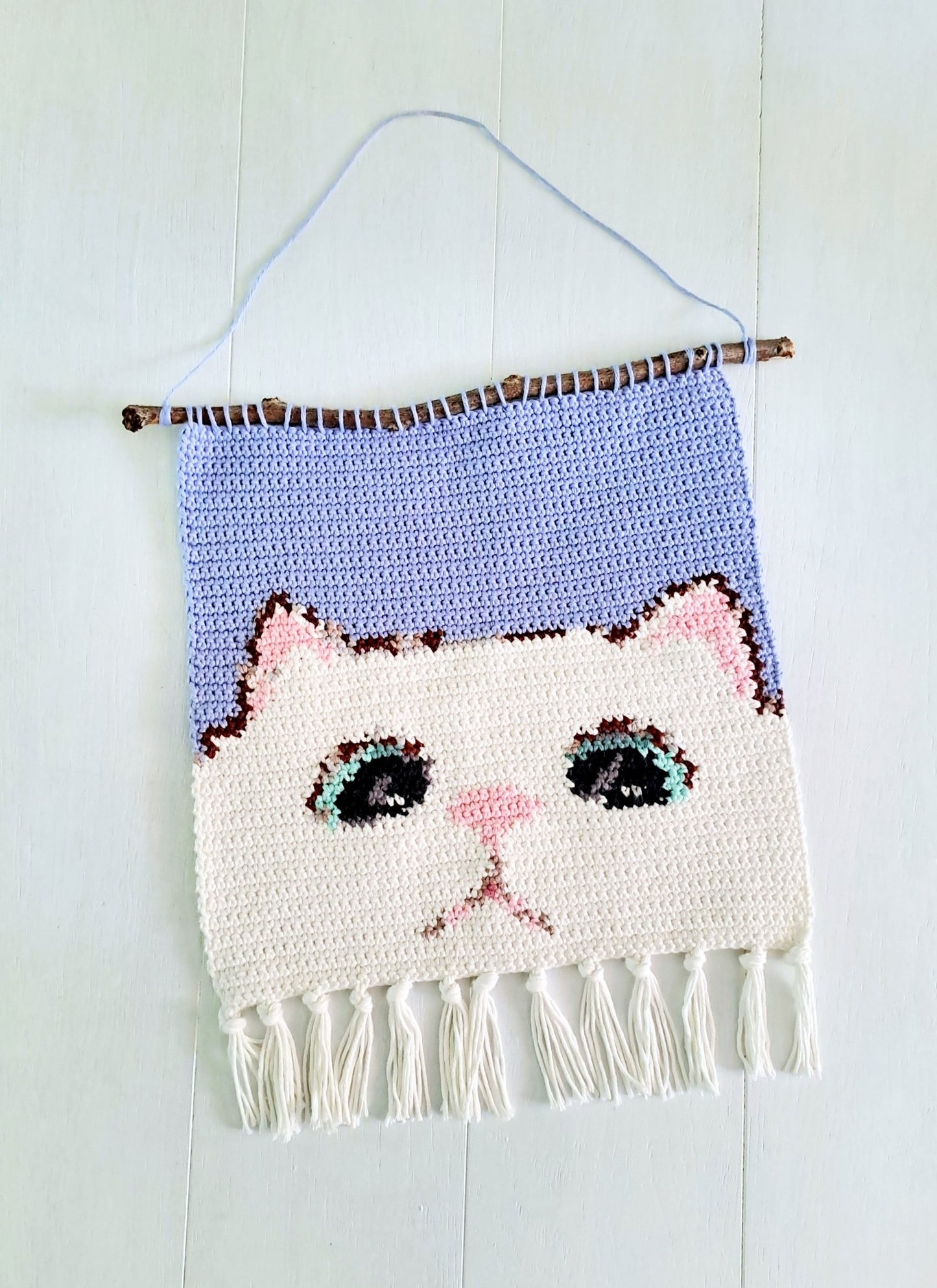 Cat Tapestry Wall Hanging Crochet Kit - Complete Crochet DIY Set with supplies - Crochet on a tree