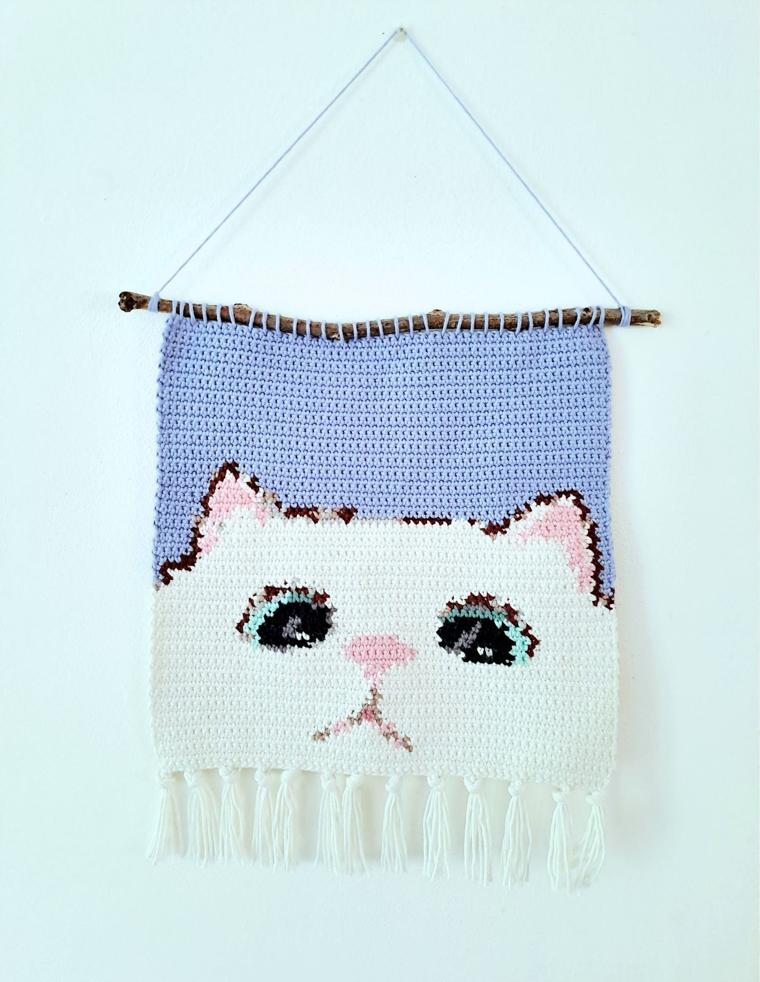 Cat Tapestry Wall Hanging Crochet Kit - Complete Crochet DIY Set with supplies - Crochet on a tree