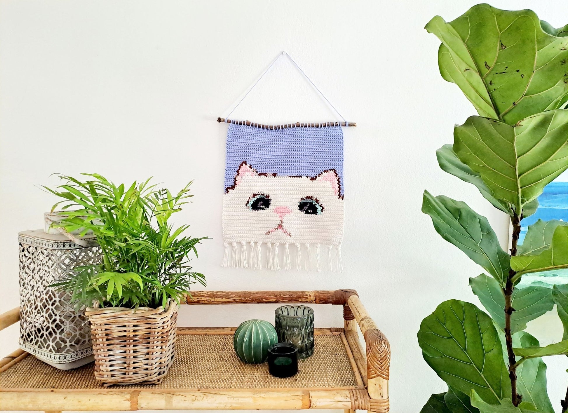 Cat Tapestry Wall Hanging Crochet Kit - Complete Crochet DIY Set with supplies - Crochet on a tree