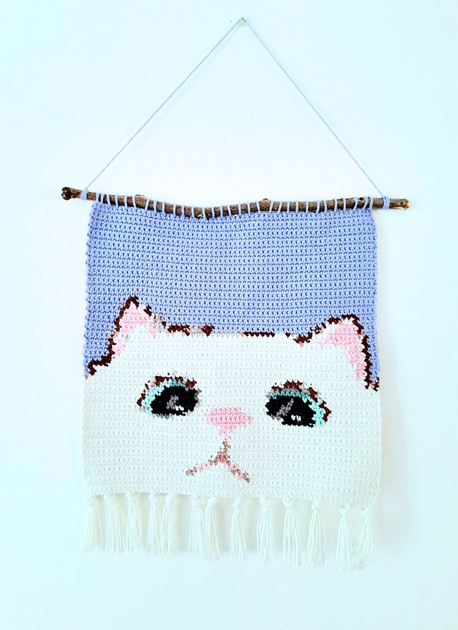 Cat Tapestry Wall Hanging Crochet Kit - Complete Crochet DIY Set with supplies - Crochet on a tree