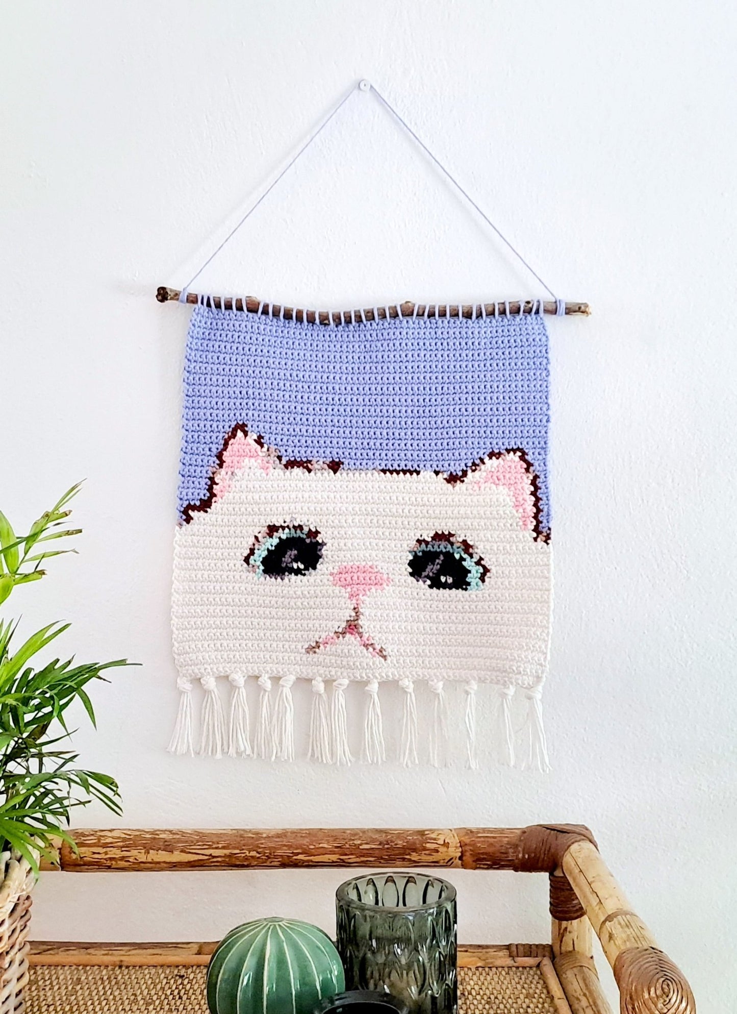 Cat Tapestry Wall Hanging Crochet Kit - Complete Crochet DIY Set with supplies - Crochet on a tree