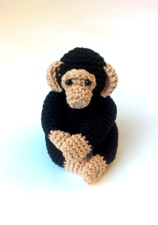 Chimpanzee monkey stuffed animal plush toy - Crochet on a tree