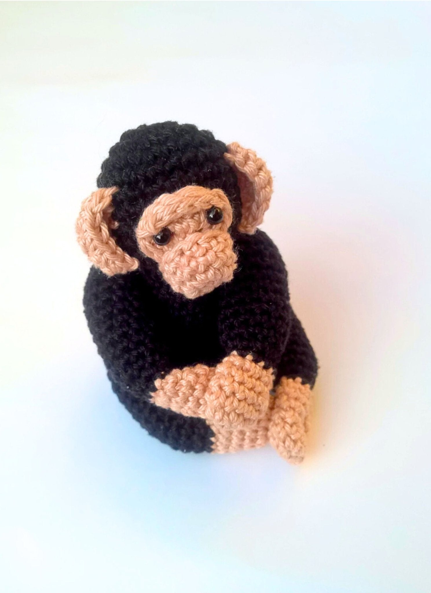 Chimpanzee monkey stuffed animal plush toy - Crochet on a tree