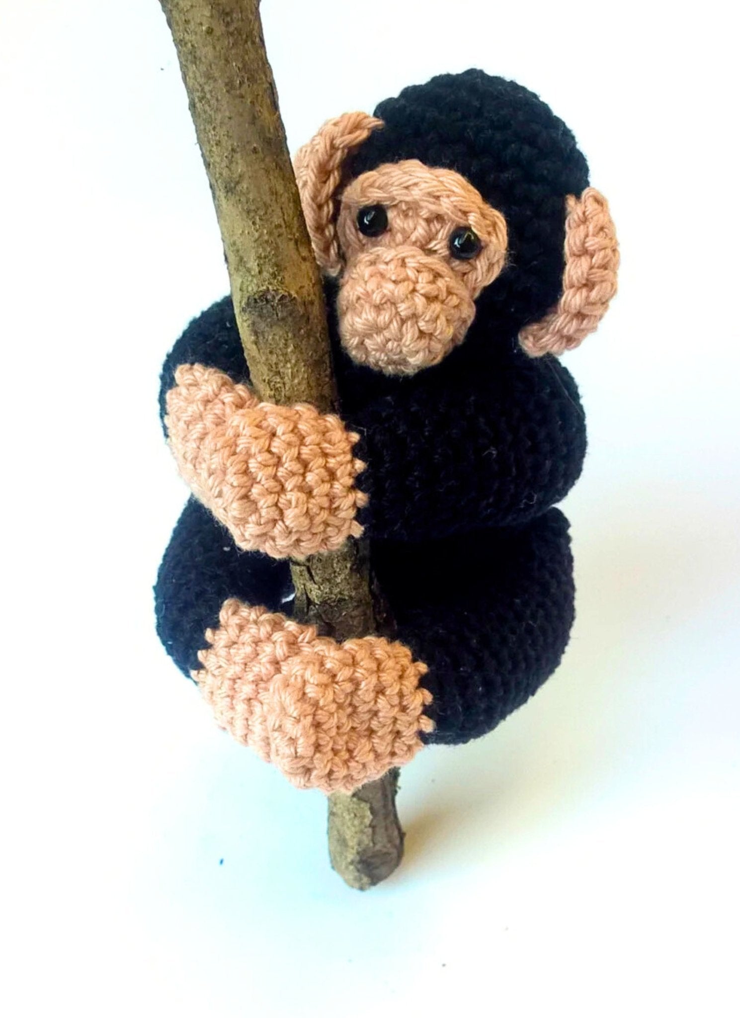 Chimpanzee monkey stuffed animal plush toy - Crochet on a tree