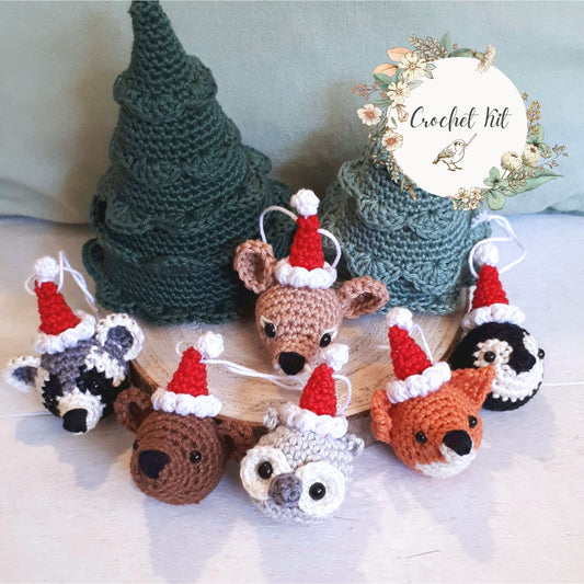 Christmas Animal Crochet Kit – 6 DIY Ornaments: Deer, Owl, Fox, Bear, Raccoon, Penguin – Handmade Holiday Decor - Crochet on a tree