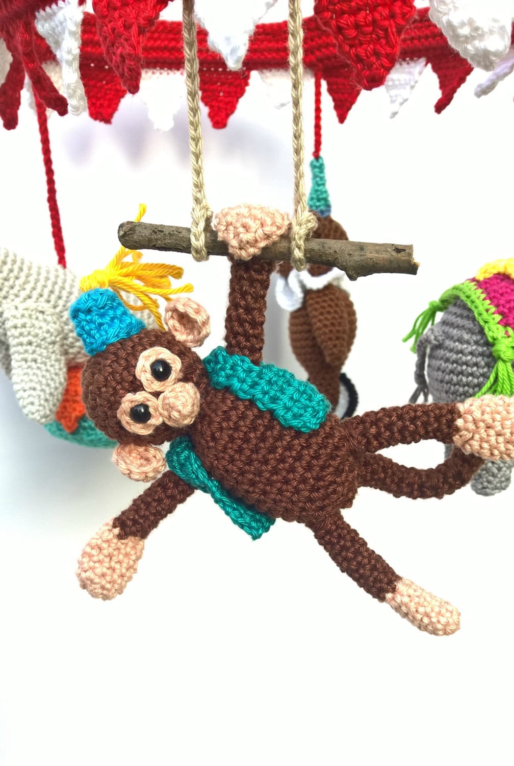 Circus baby mobile nursery decor - Crochet on a tree