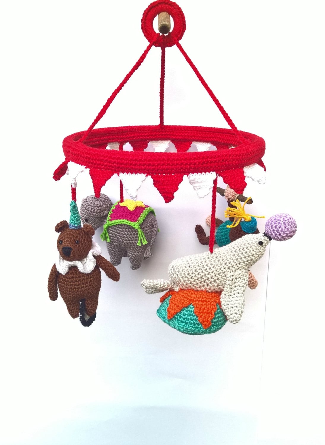 Circus baby mobile nursery decor - Crochet on a tree