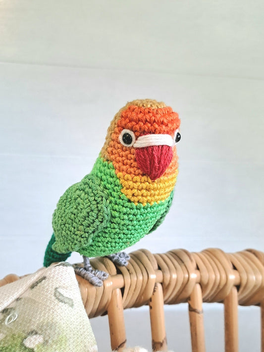 Crochet Fischer's Lovebird plush toy, budgie lover gift, pet loss parrot - Crochet on a tree