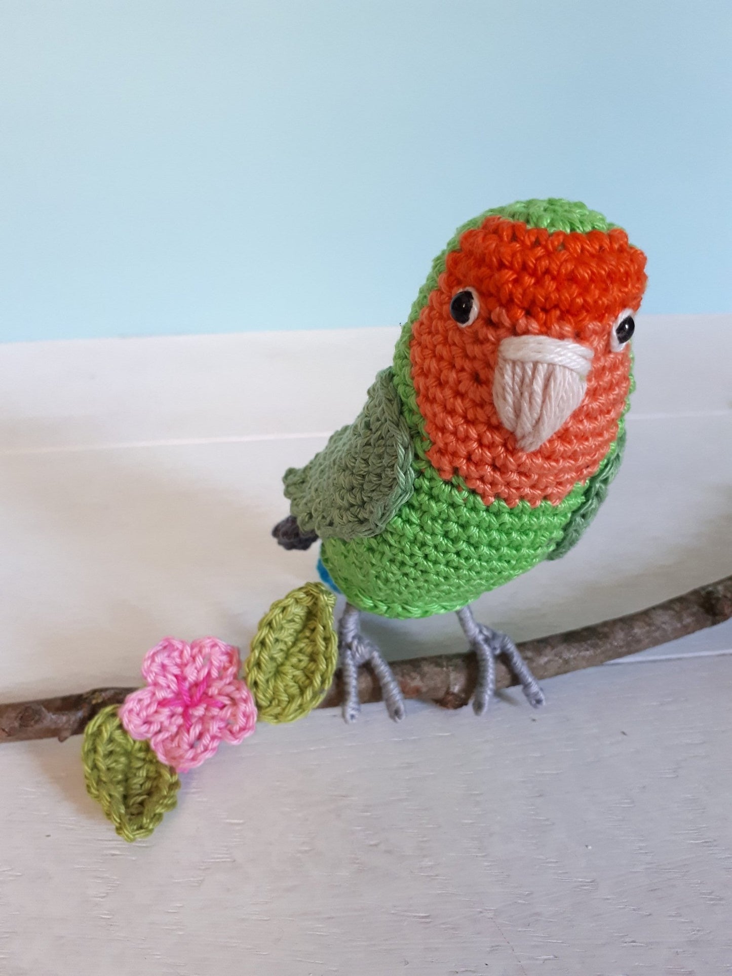 Crochet Peach - faced lovebird plush toy - Crochet on a tree