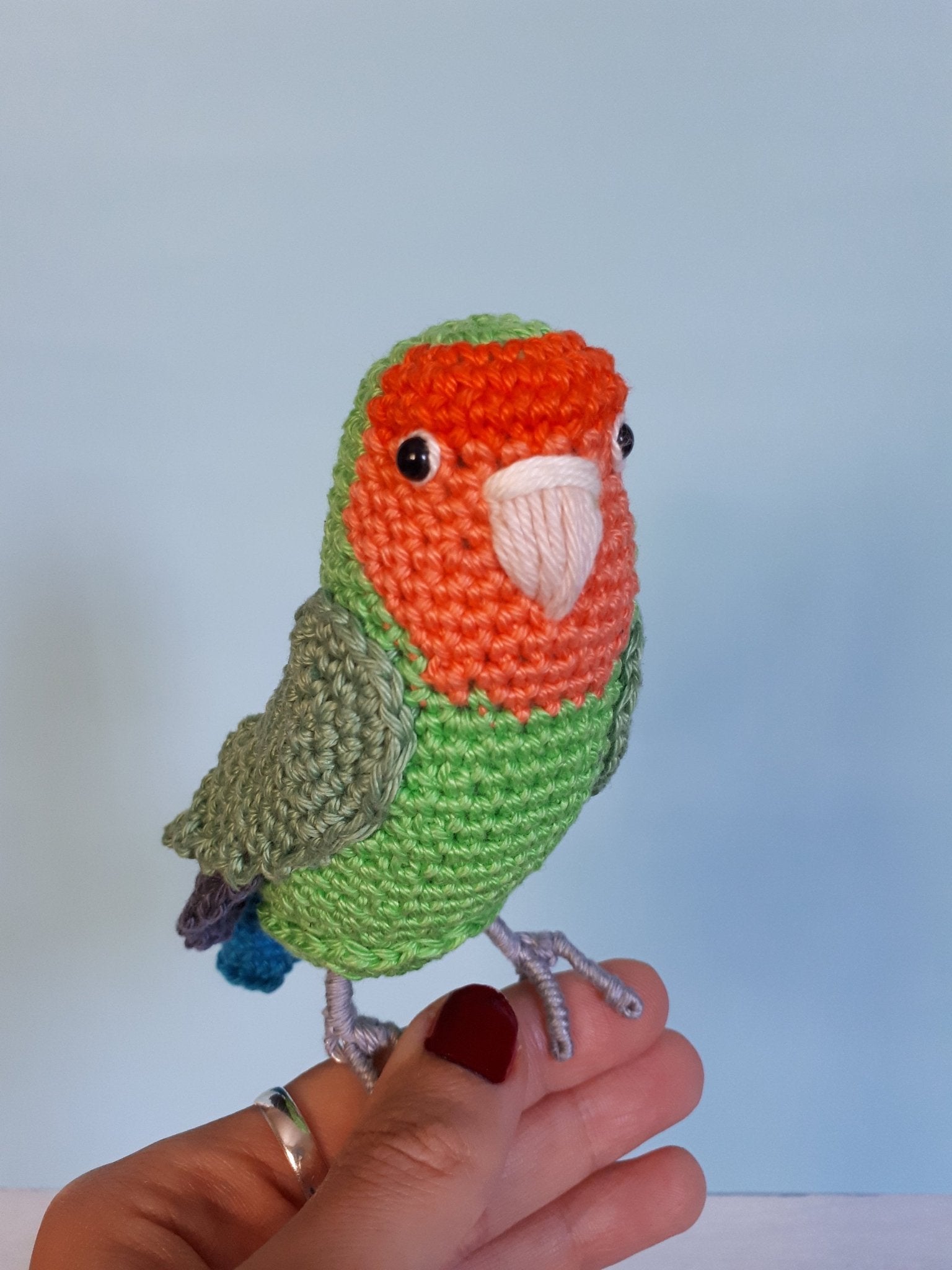 Crochet Peach - faced lovebird plush toy - Crochet on a tree