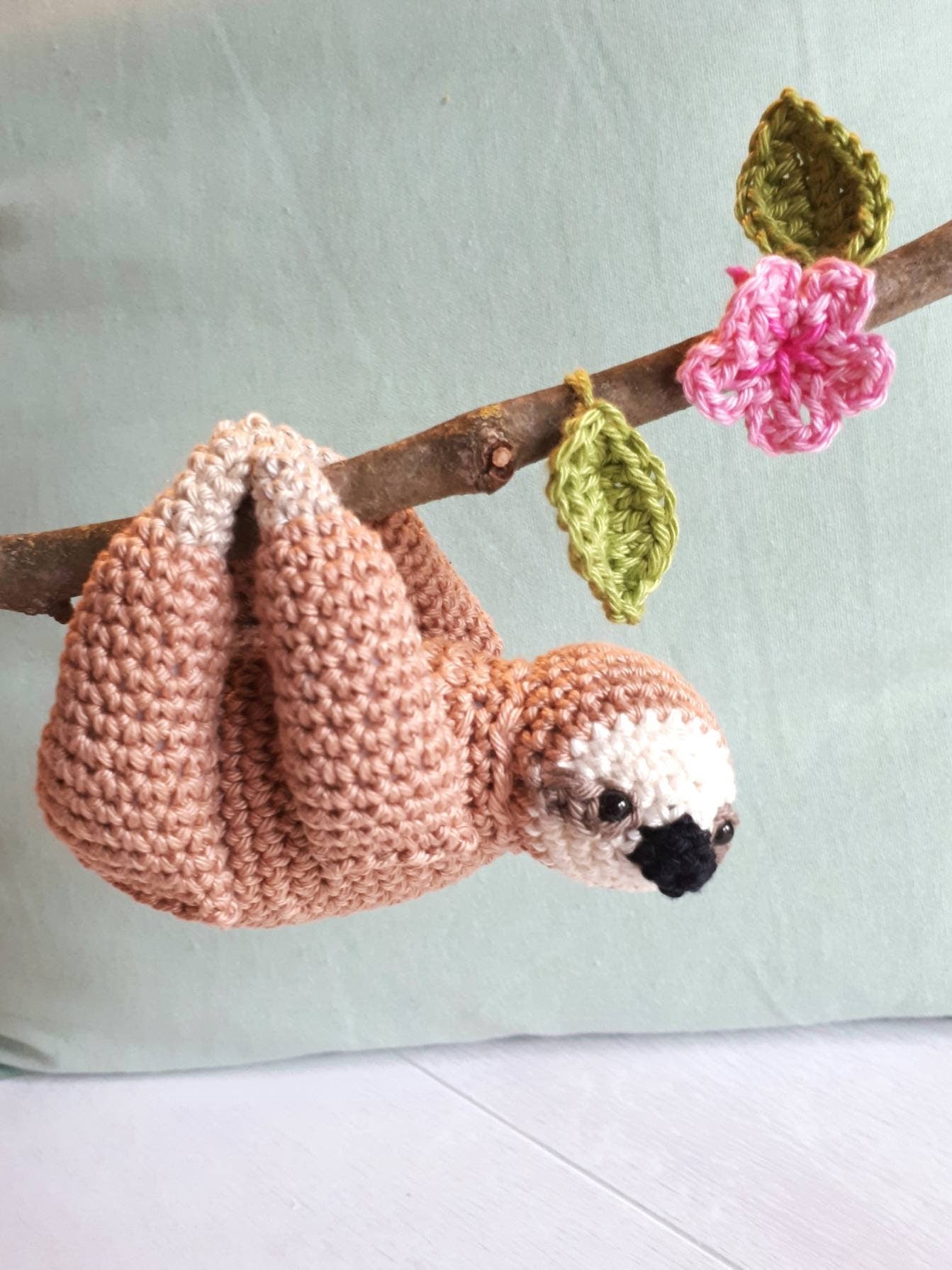 Crochet sloth stuffed plush toy - Crochet on a tree