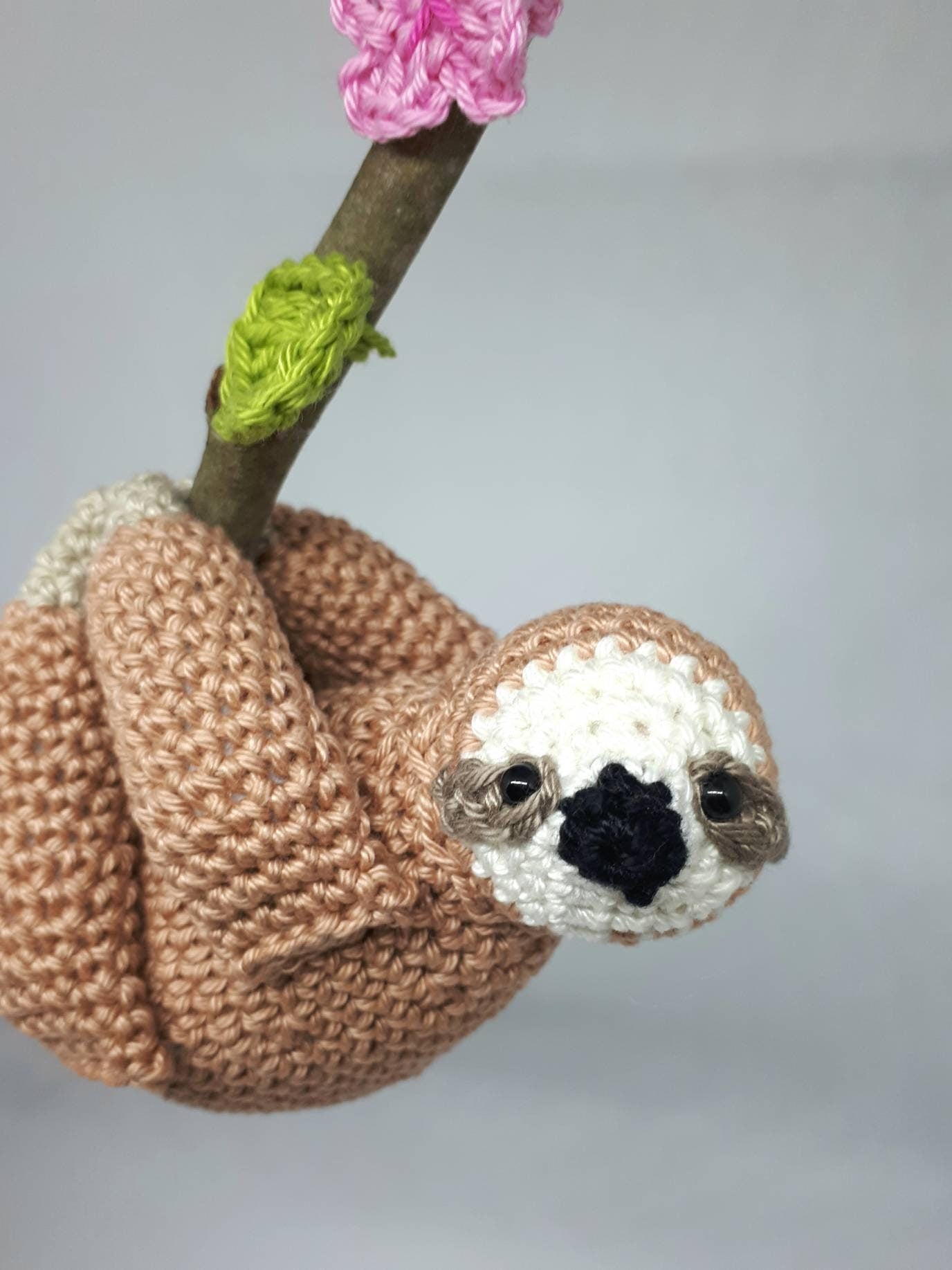 Crochet sloth stuffed plush toy - Crochet on a tree