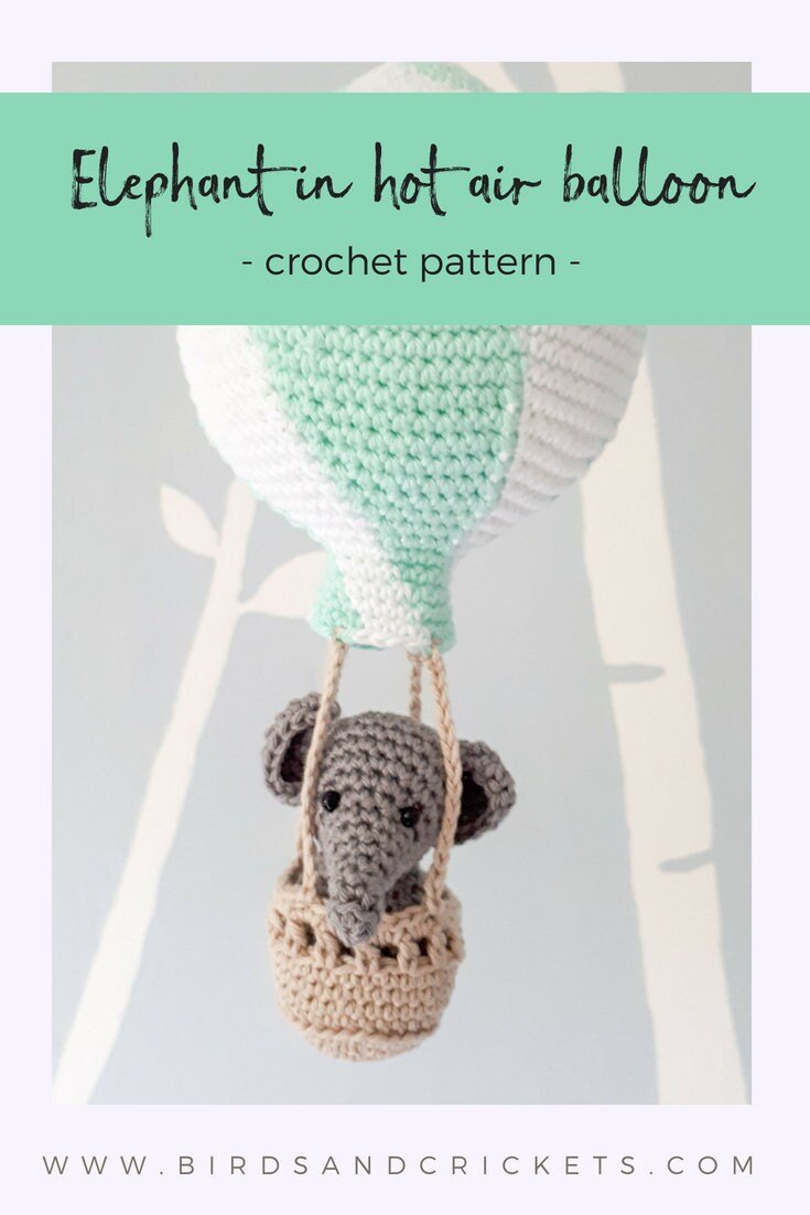 Elephant in hot air balloon crochet pattern - Crochet on a tree