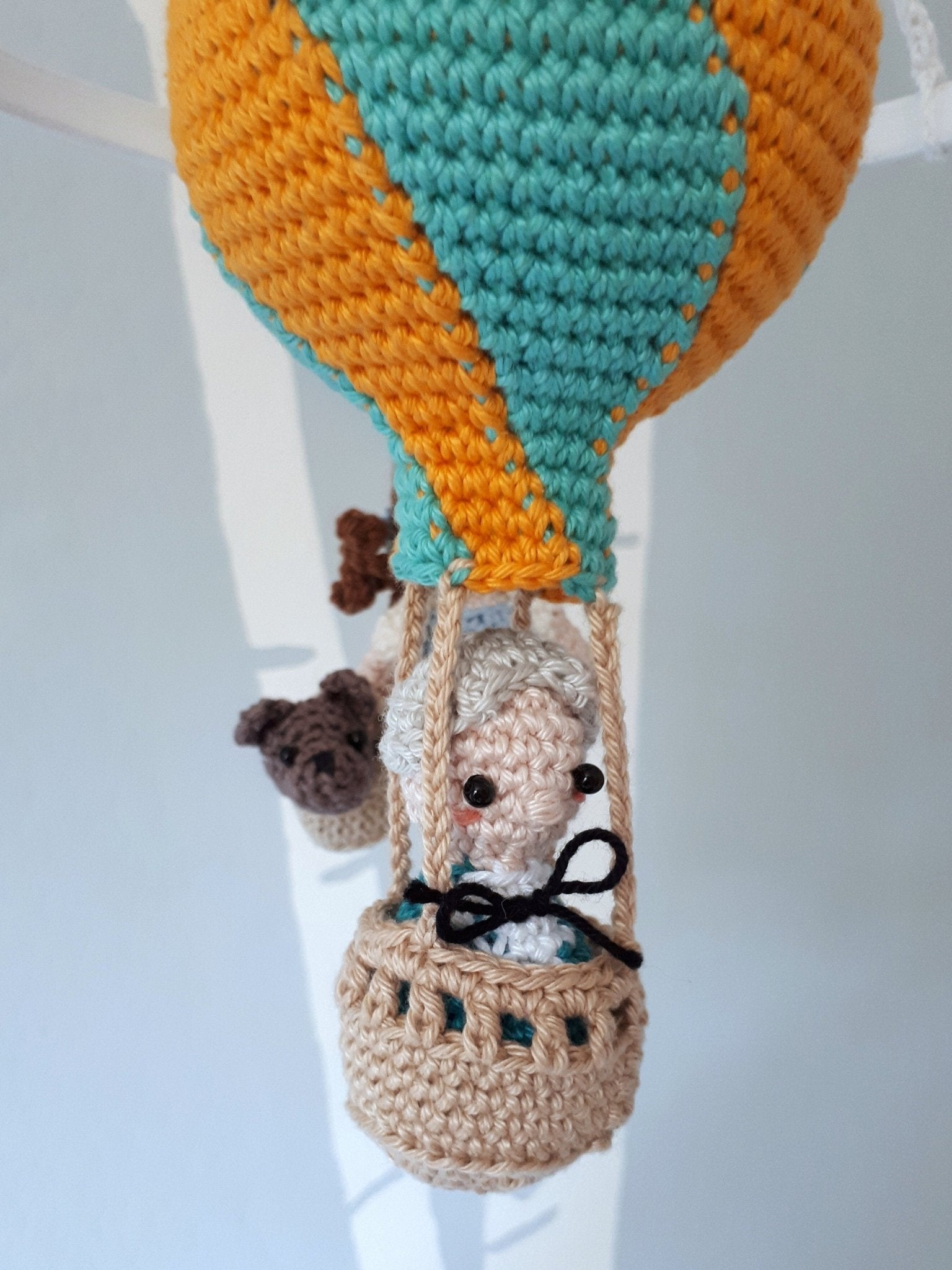 Fairytale Wizard of Oz crib mobile with hot air balloon - Crochet on a tree