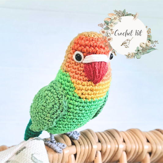 Fischer's Lovebird Plush Crochet Kit - Complete Amigurumi DIY Set - Crochet on a tree