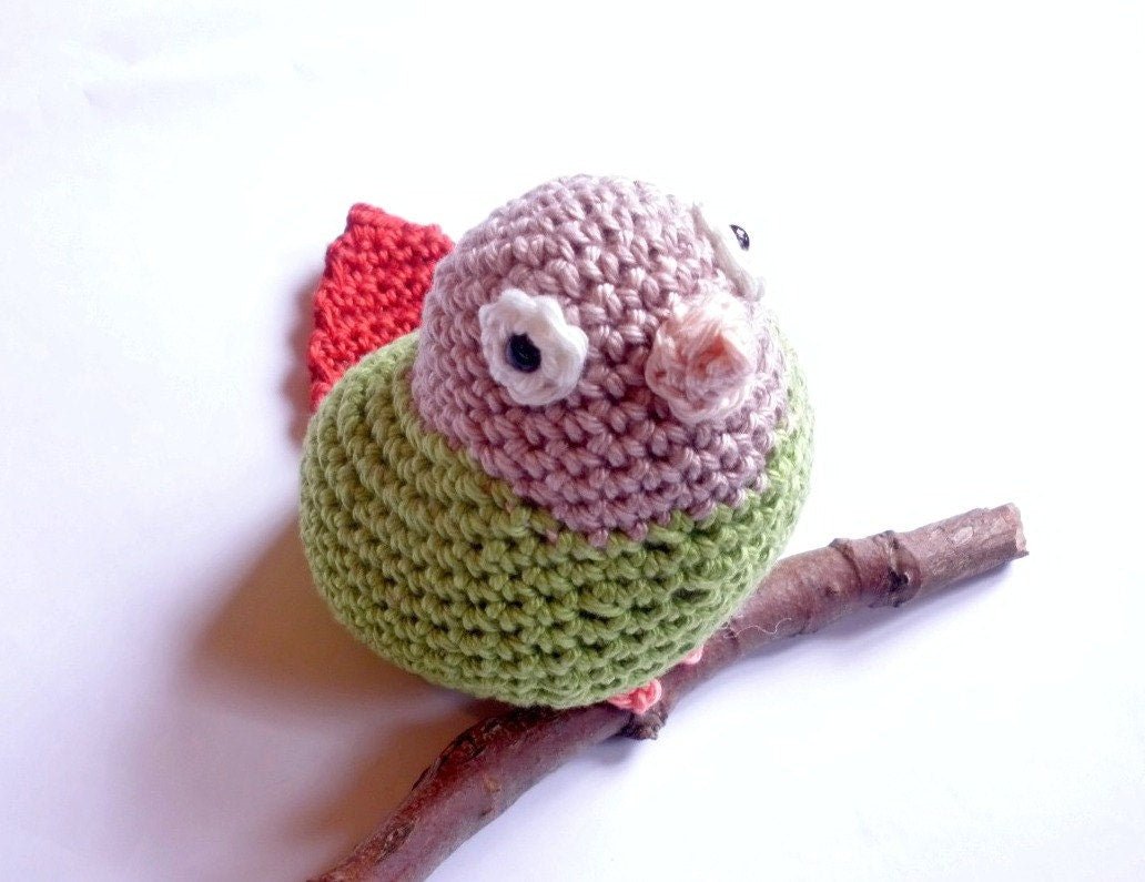 Greencheek Conure parrot stuffed animal - Crochet on a tree