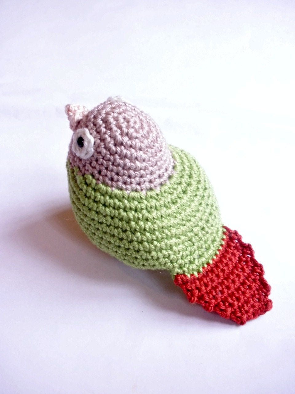 Greencheek Conure parrot stuffed animal - Crochet on a tree