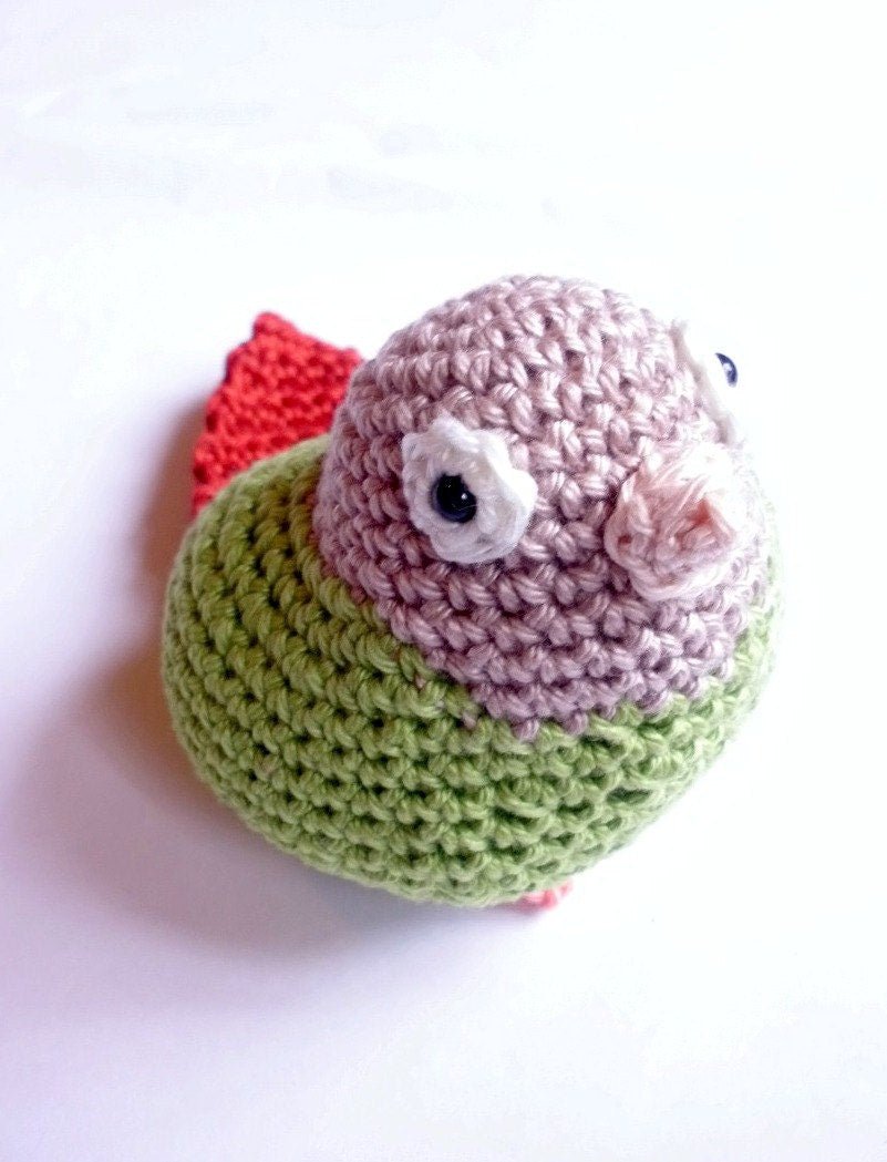 Greencheek Conure parrot stuffed animal - Crochet on a tree