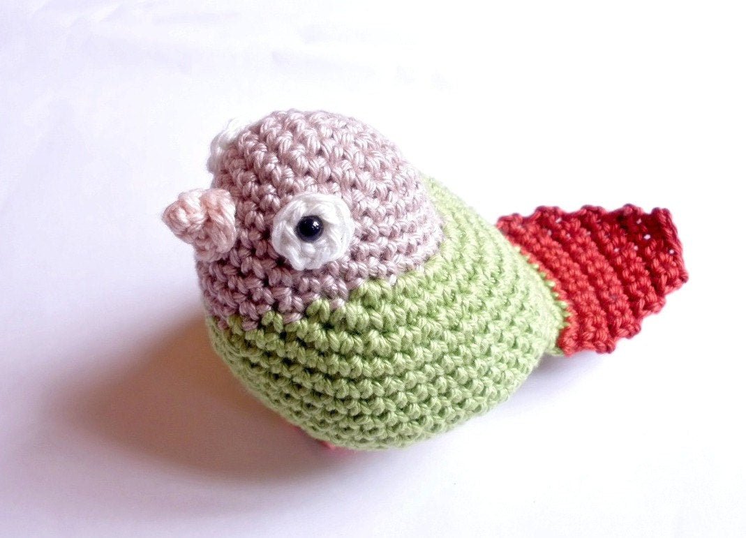 Greencheek Conure parrot stuffed animal - Crochet on a tree