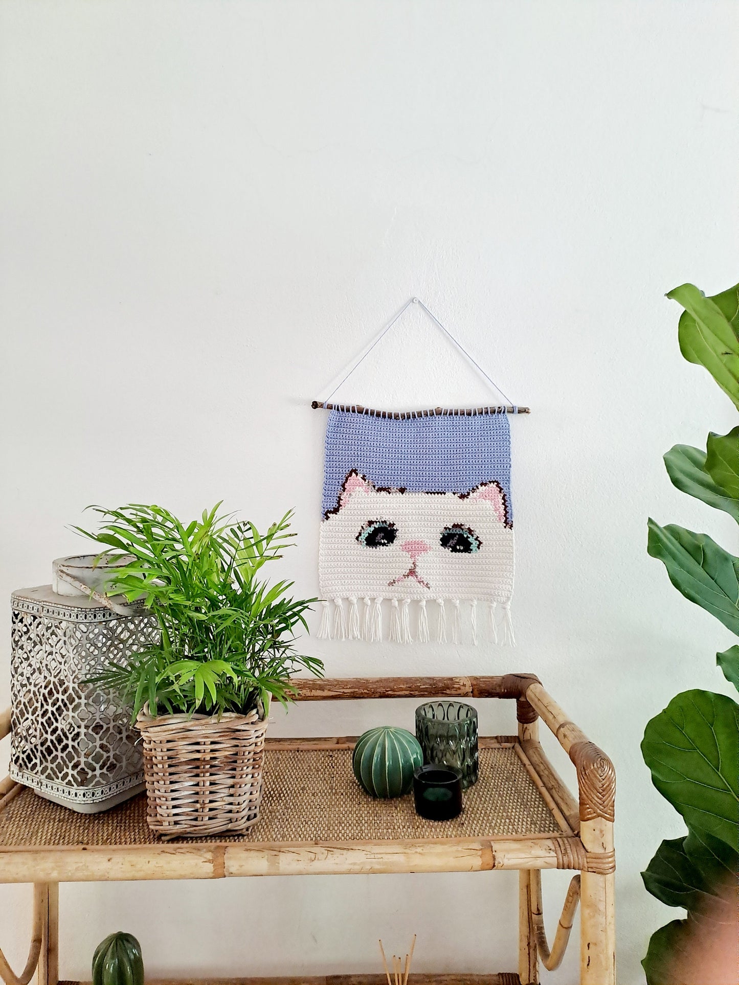 Cat Wall Hanging Decor, Tapestry Crochet Cotton Wall Hanging, Home decor