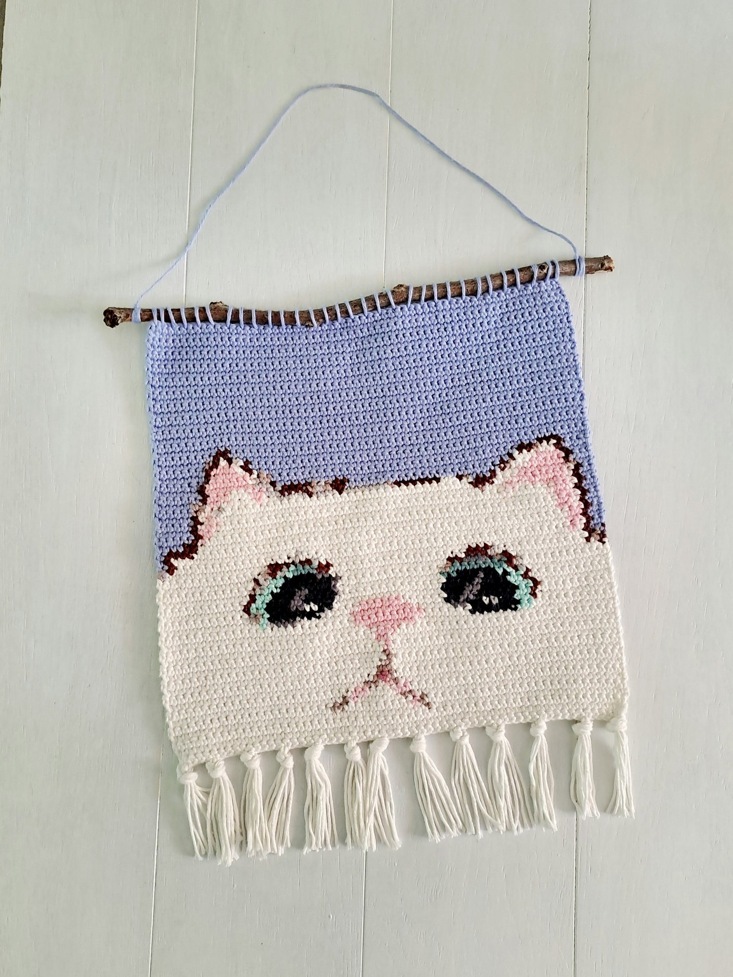 Cat Wall Hanging Decor, Tapestry Crochet Cotton Wall Hanging, Home decor