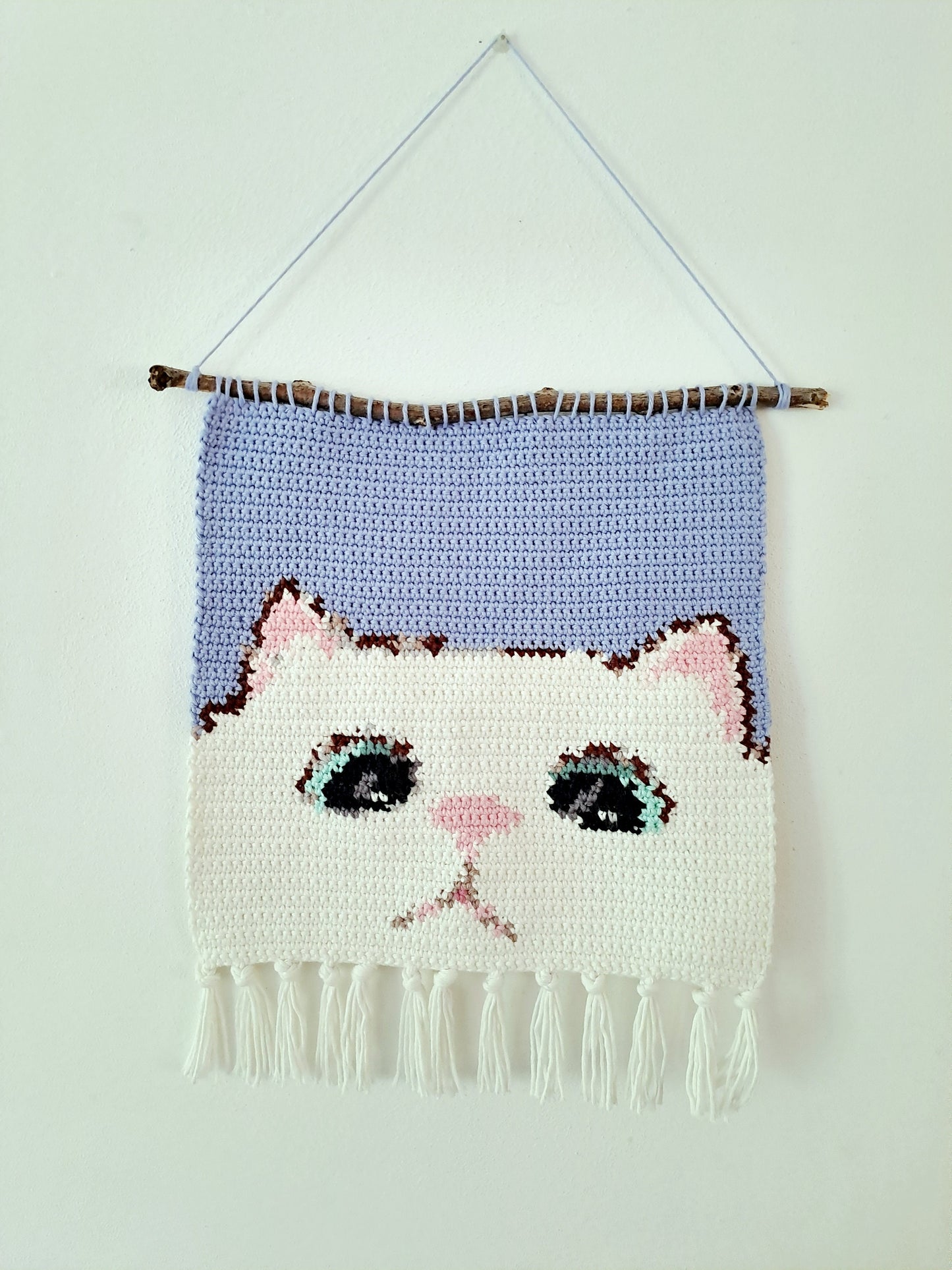 Cat Wall Hanging Decor, Tapestry Crochet Cotton Wall Hanging, Home decor