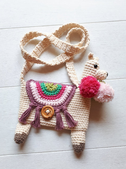 Llama purse, toddler girl purse with stuffed llama plush - Crochet on a tree