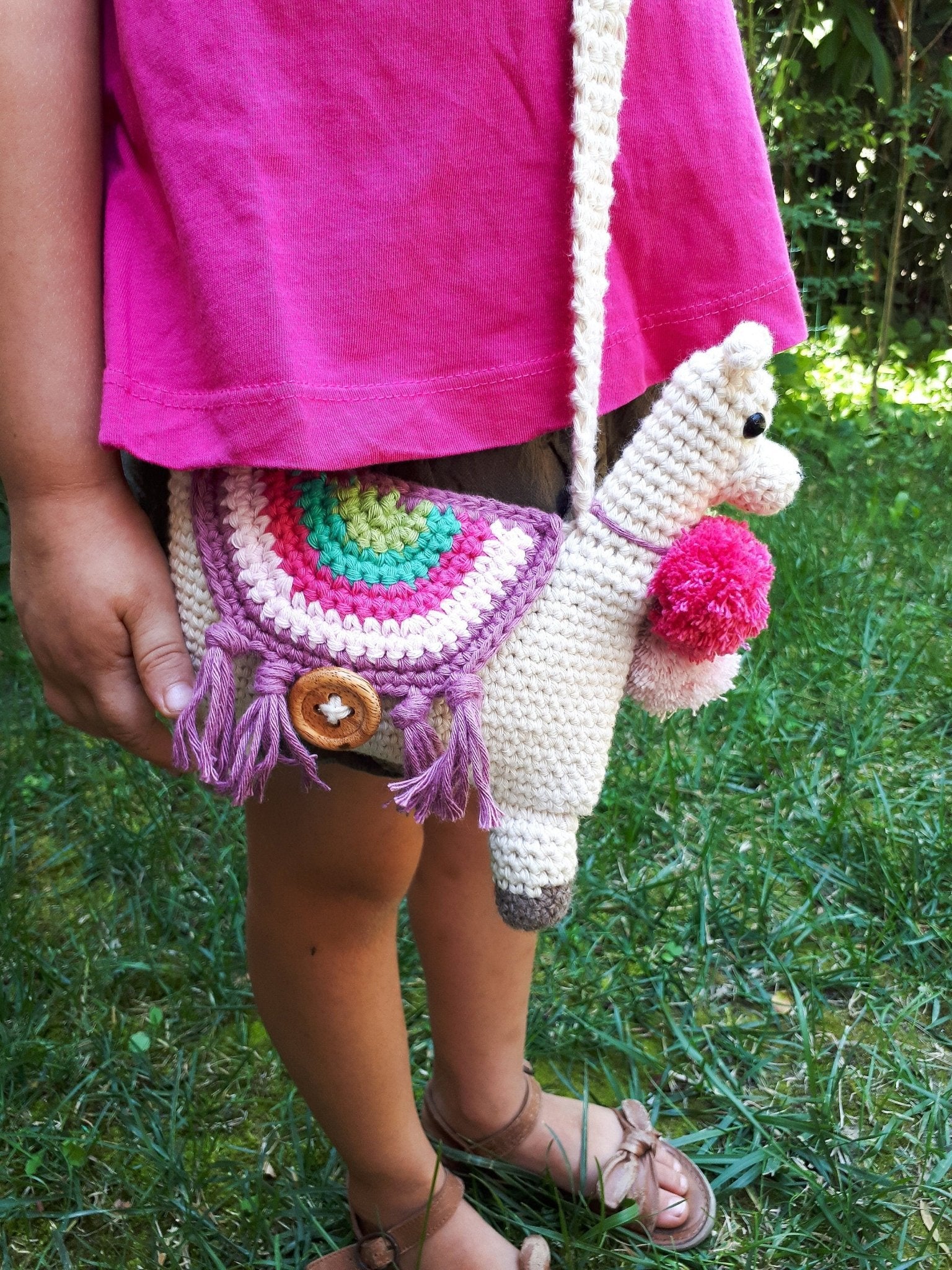 Llama purse, toddler girl purse with stuffed llama plush - Crochet on a tree