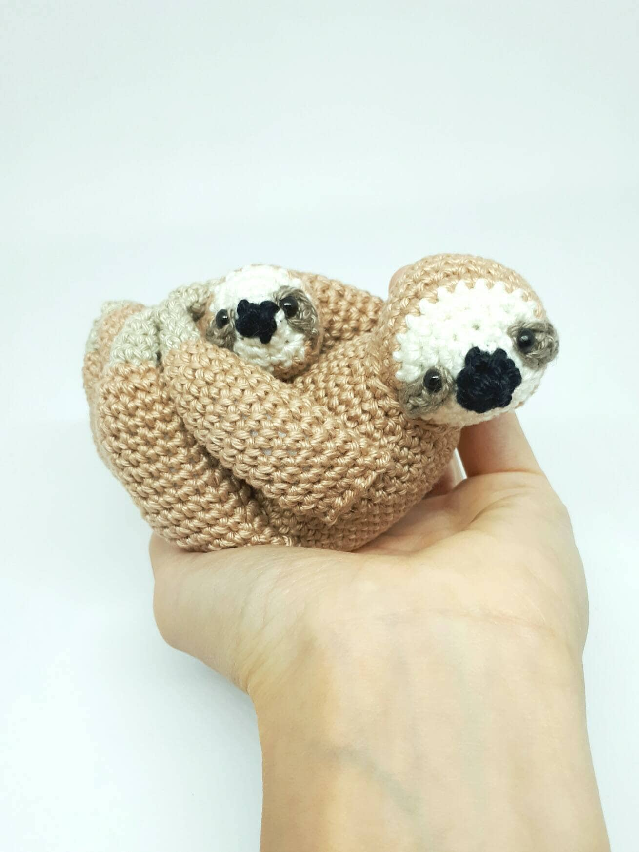 Mother and baby sloth stuffed animals plush toy - Crochet on a tree