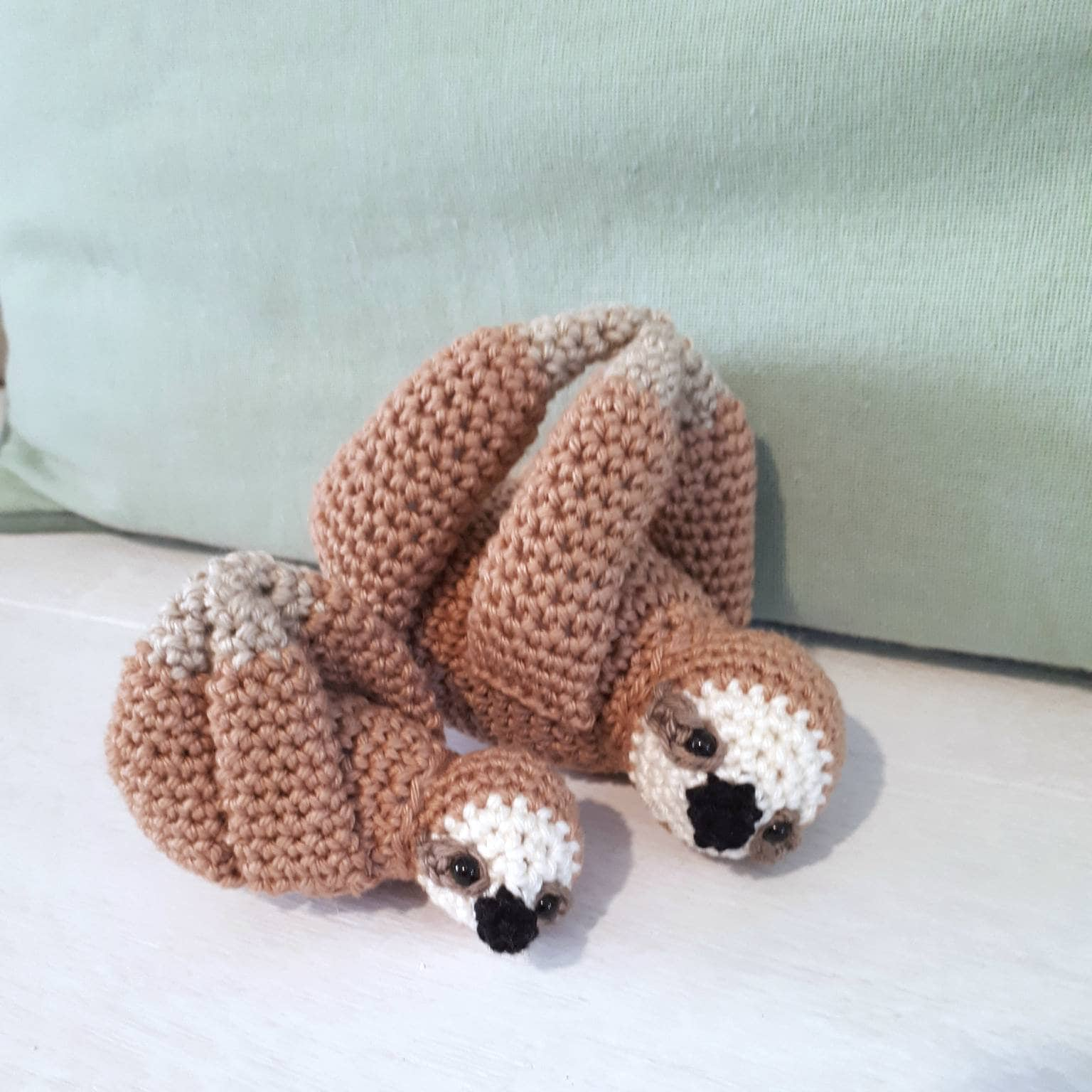 Mother and baby sloth stuffed animals plush toy - Crochet on a tree