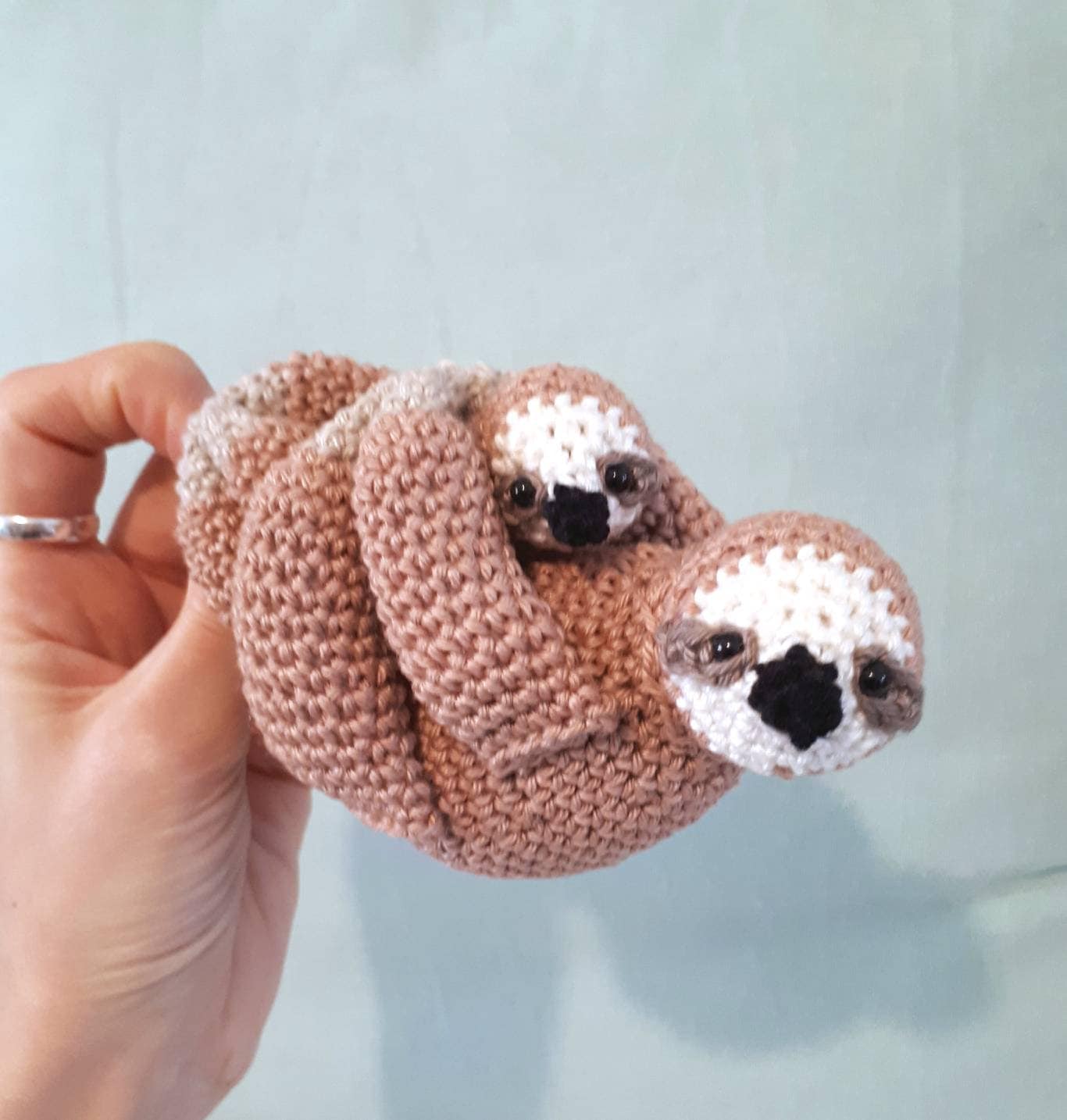 Mother and baby sloth stuffed animals plush toy - Crochet on a tree