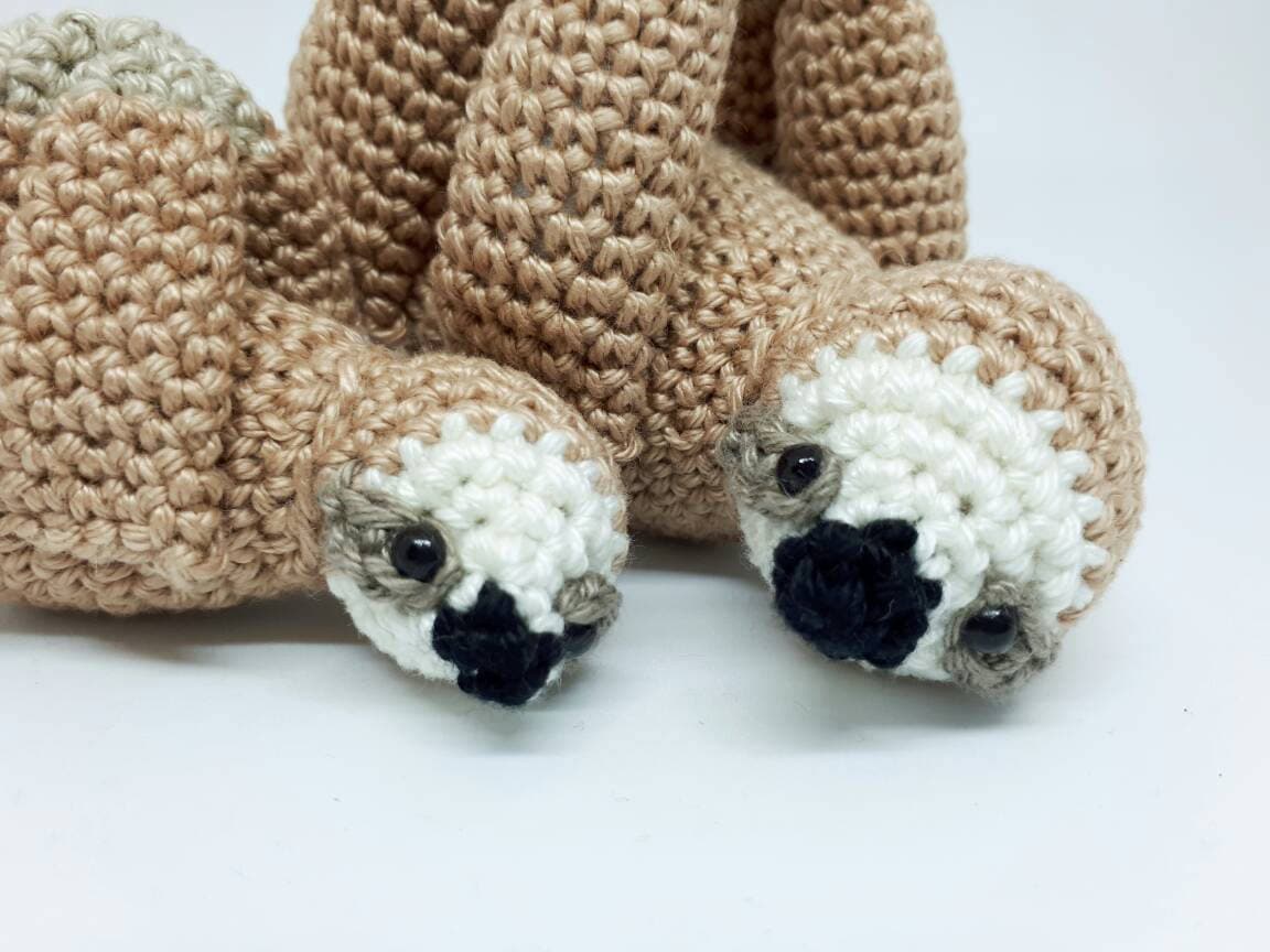 Mother and baby sloth stuffed animals plush toy - Crochet on a tree