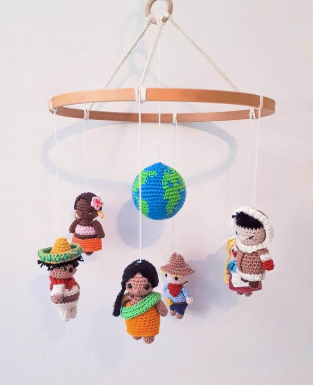 Multicultural baby mobile, it's a small world mobile - Crochet on a tree