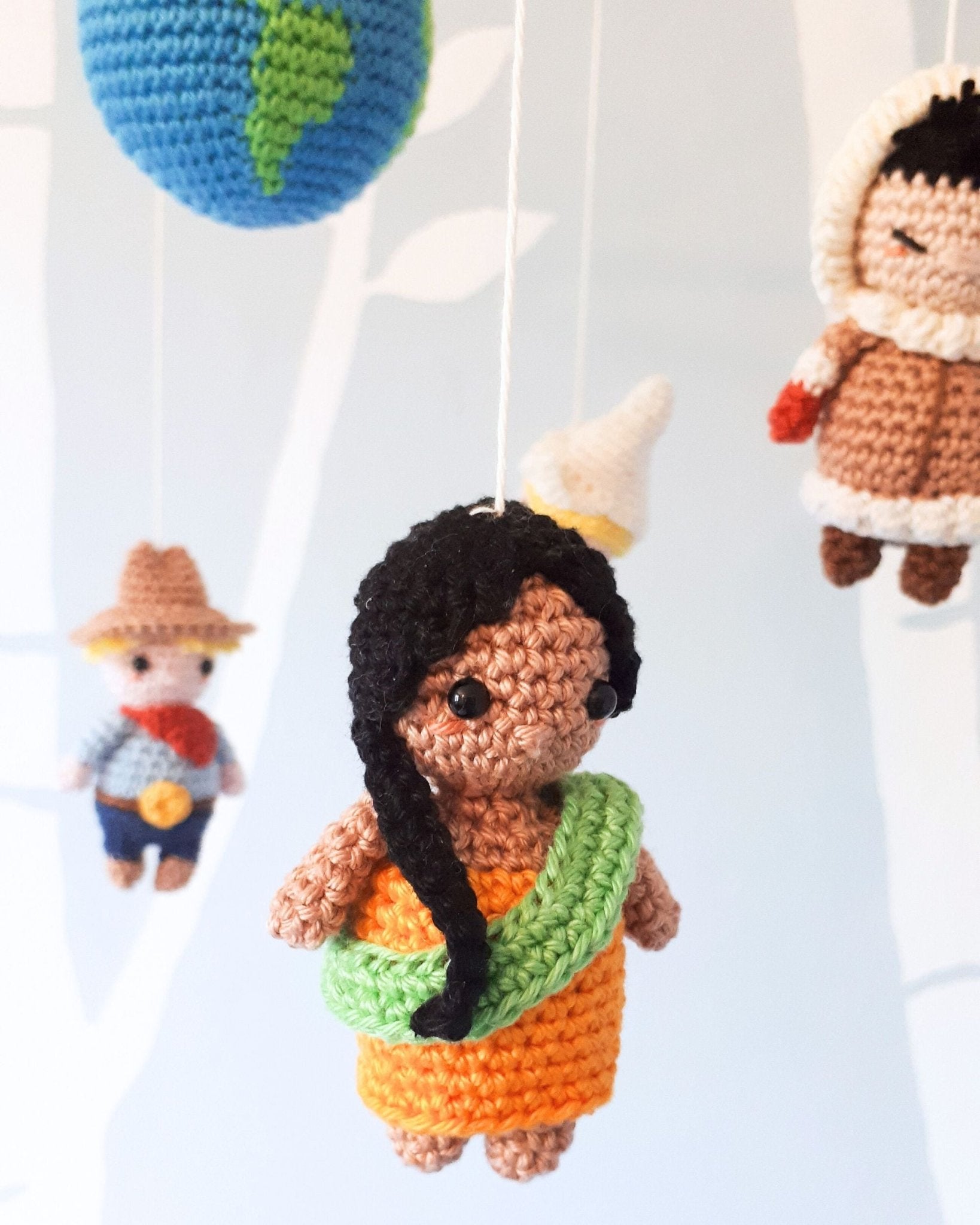 Multicultural baby mobile, it's a small world mobile - Crochet on a tree