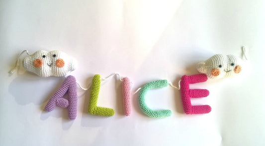 Nursery name sign, baby name nursery banner - Crochet on a tree