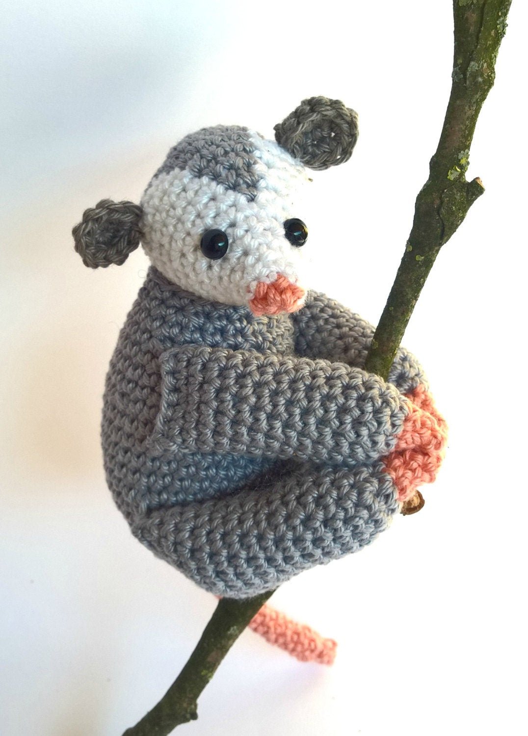 Opossum stuffed animal plush toy - Crochet on a tree