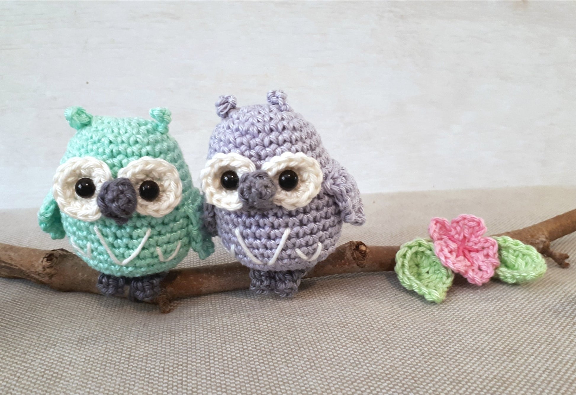 Owls on a branch nursery decoration - Crochet on a tree