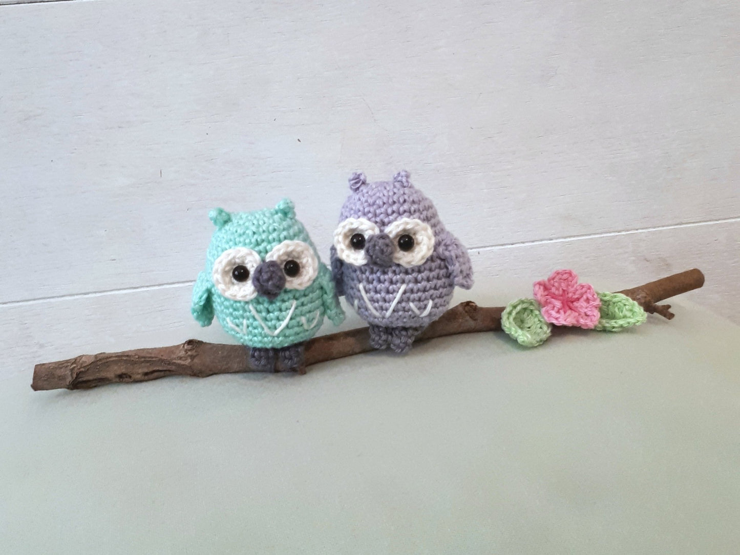 Owls on a branch nursery decoration - Crochet on a tree