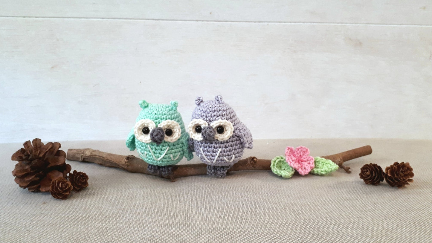 Owls on a branch nursery decoration - Crochet on a tree