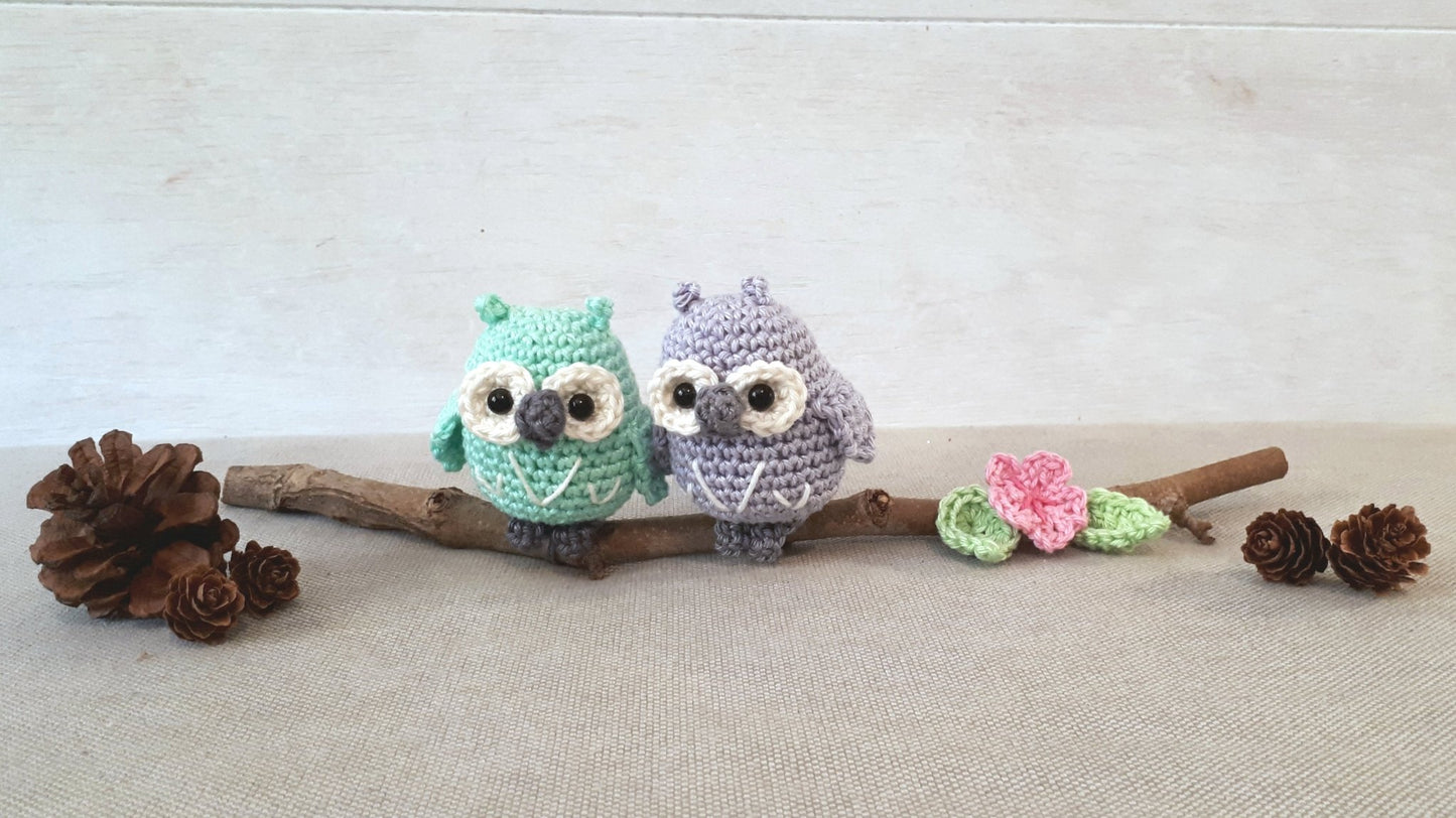 Owls on a branch nursery decoration - Crochet on a tree