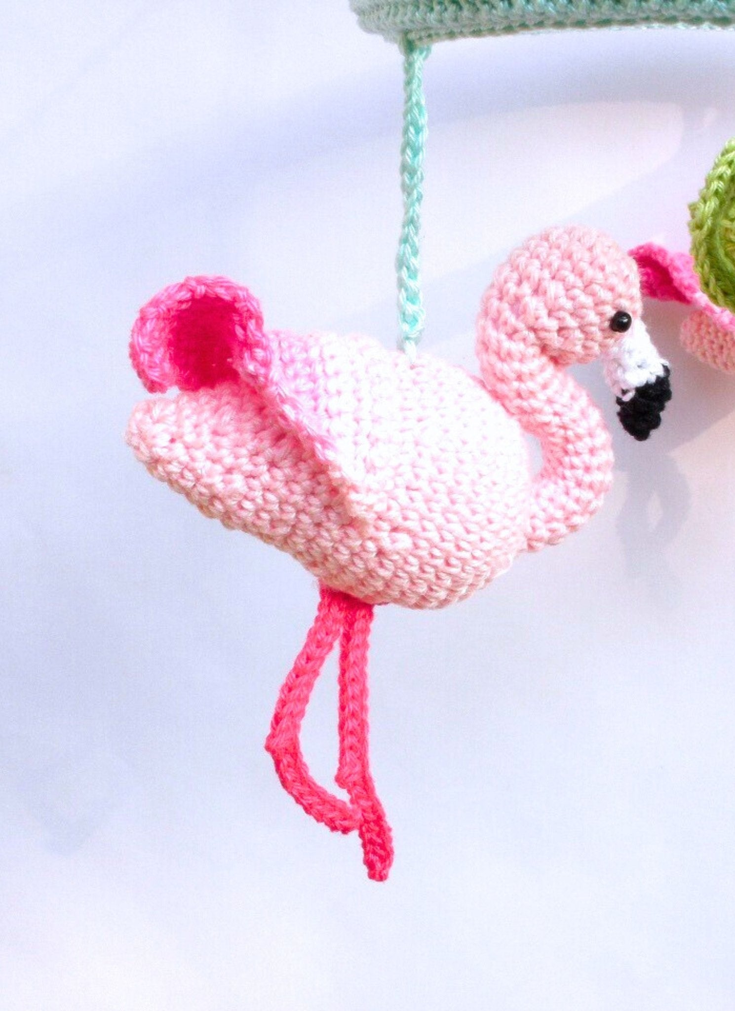 Pink Flamingo baby girl nursery mobile - Crochet on a tree