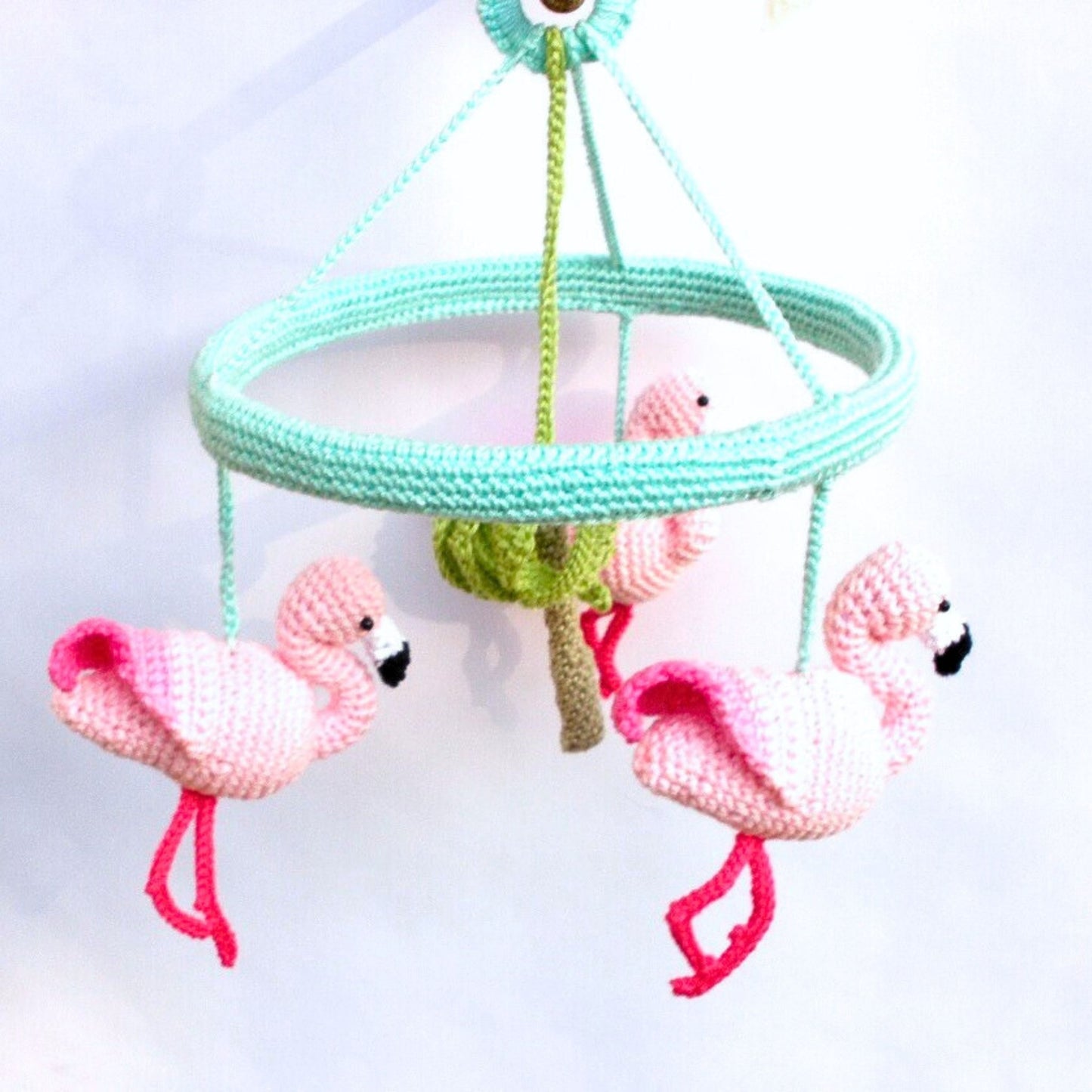 Pink Flamingo baby girl nursery mobile - Crochet on a tree