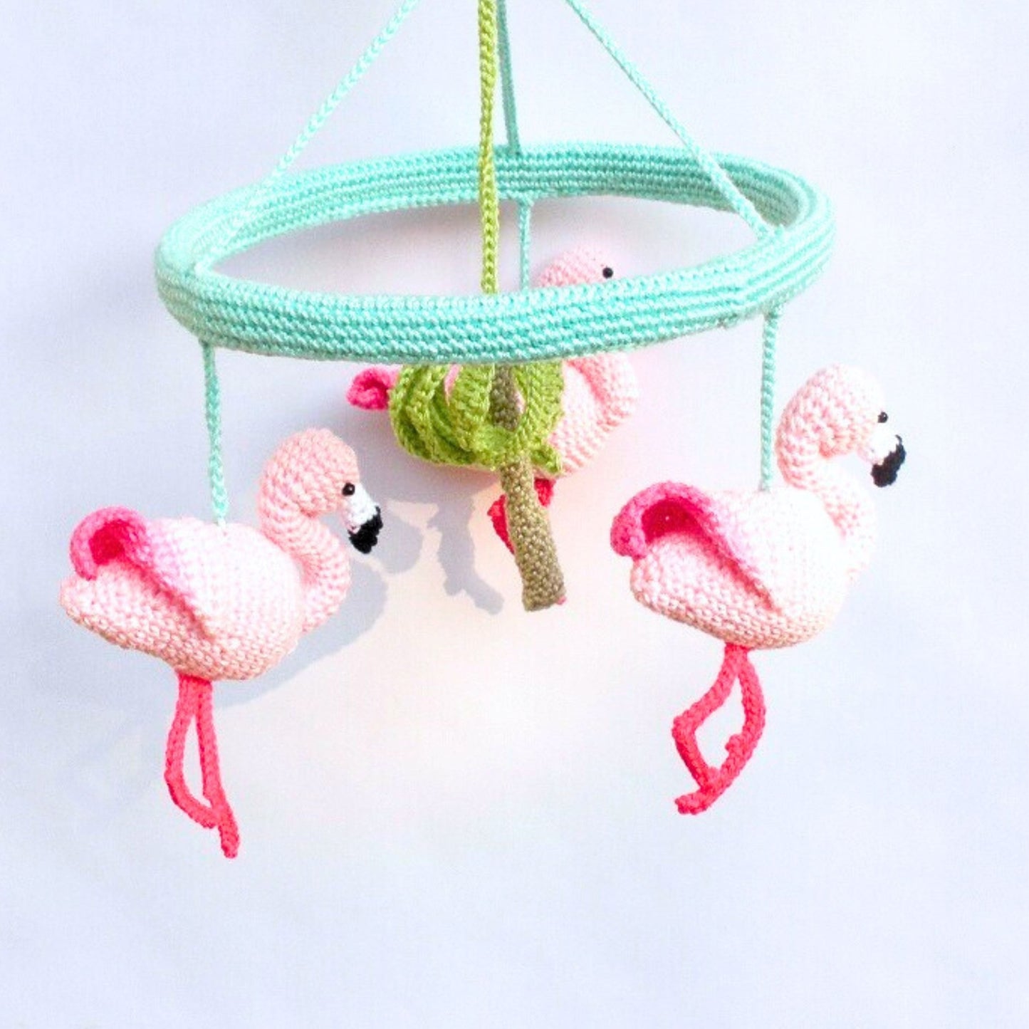 Pink Flamingo baby girl nursery mobile - Crochet on a tree