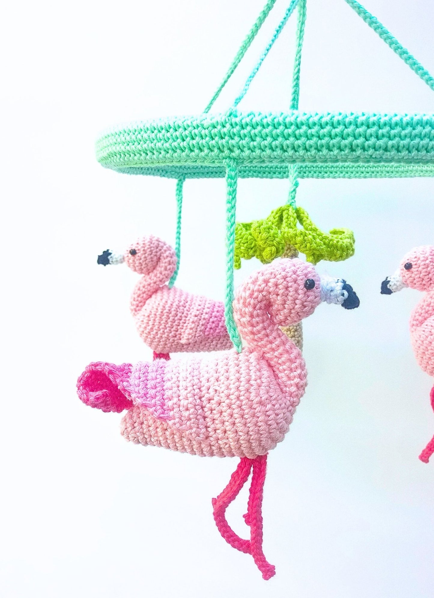 Pink Flamingo baby girl nursery mobile - Crochet on a tree